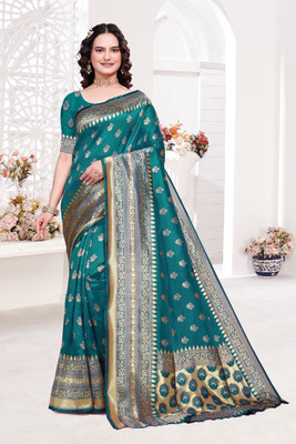 LEAFSY Embellished Banarasi Jacquard Saree(Light Green)