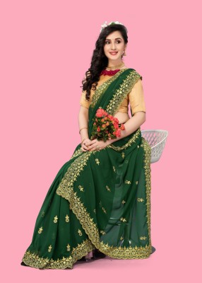 PRETTYAGE Self Design, Embroidered Bollywood Georgette Saree(Green)