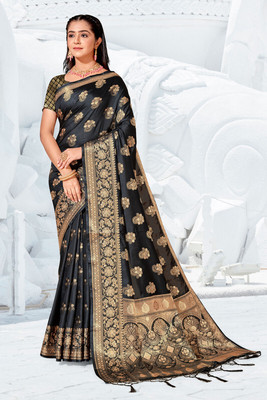sagarika Woven Kanjivaram Art Silk Saree(Black)