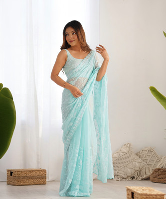 ANOUK Embellished Bollywood Georgette Saree(Light Blue)