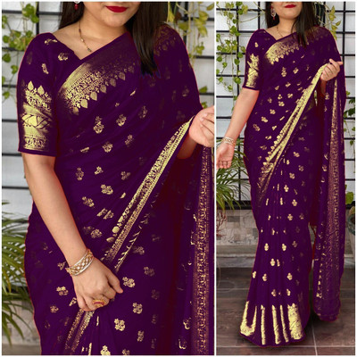 g m enterprise Woven Kanjivaram Jacquard, Pure Silk Saree(Purple)