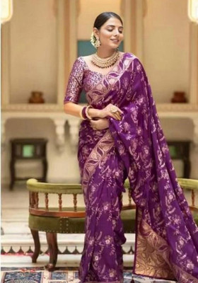 parthfabric Woven Banarasi Art Silk, Jacquard Saree(Magenta)