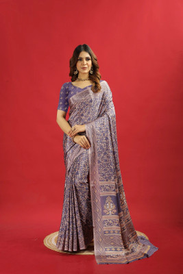 A V M PRINTS Printed Bollywood Crepe Saree(Purple)