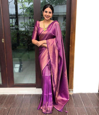 YASHIKA Printed Kanjivaram Art Silk, Jacquard Saree(Purple)