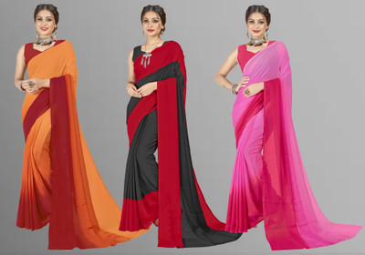 Anand Sarees Ombre, Striped Bollywood Georgette Saree(Pack of 3, Multicolor)