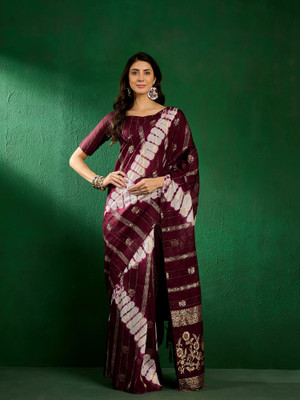 RK Creation Printed Bollywood Cotton Linen Saree(Maroon)