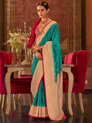 ANOUK Woven Banarasi Silk Blend Saree(Light Blue)