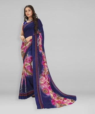 kashvi sarees Floral Print Daily Wear Georgette Saree(Blue, Pink)