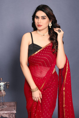 Desi Style Self Design Bollywood Chanderi, Chiffon Saree(Red)