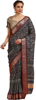 Divastri Printed Madurai Silk Blend Saree(Purple)