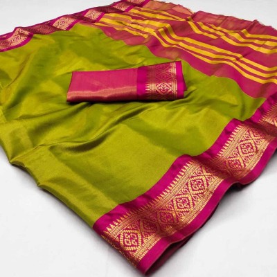 CRAFTIZETEX Embellished Kanjivaram Art Silk Saree(Light Green)