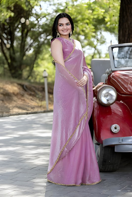 APEKSHAFASHION Solid/Plain Bollywood Jimmy choo Saree(Purple)