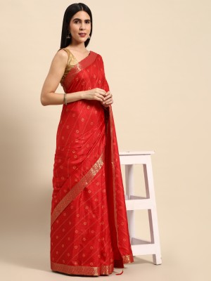 INDIAN WOMEN Embellished Bollywood Silk Blend Saree(Red)