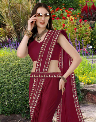 Offirra International Printed Banarasi Lycra Blend, Chiffon Saree(Maroon)