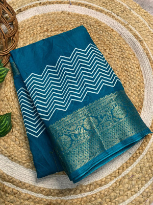 pal fashion Printed Bollywood Chanderi Saree(Light Blue)