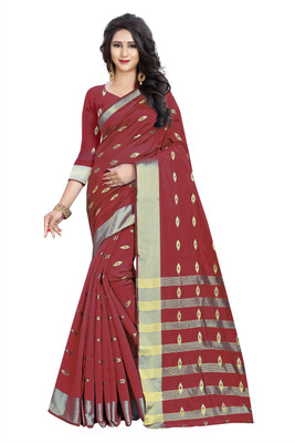 JS Clothing Mart Solid/Plain Banarasi Cotton Silk Saree(Red)