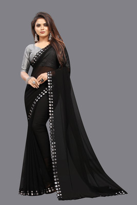 Vivan Fab Self Design Bollywood Chiffon Saree(Black)