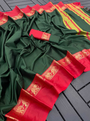 Paithani Self Design Mysore Pure Silk Saree(Green)