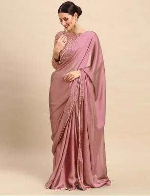 Hirank Solid/Plain Bollywood Georgette Saree(Pink)