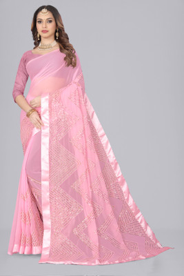Chandan Fabrics Embroidered Bollywood Georgette Saree(Pink)