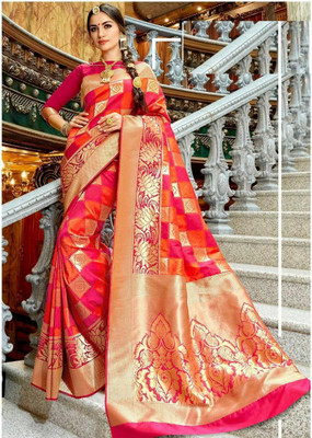 Bansari Textiles Self Design Kanjivaram Art Silk Saree(Magenta)