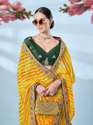 Tikhi Imli Printed Bollywood Georgette Saree(Yellow)