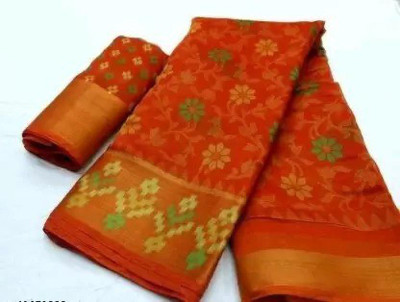 RUNAYA NX Printed Bollywood Cotton Silk Saree(Orange)