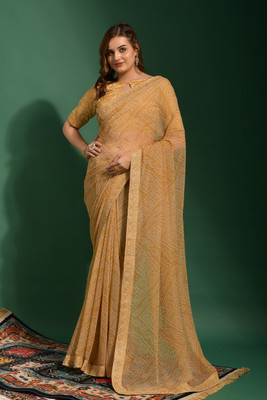 Divastri Printed Bandhani Georgette Saree(Gold)