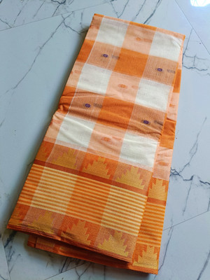 Duttafashion Checkered Tant Pure Cotton Saree(Multicolor)