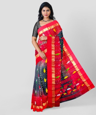 APARNA COLLECTIONS Woven Jamdani Handloom Pure Cotton Saree(Black, Red)