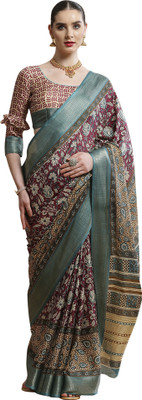 Divastri Printed Madurai Cotton Blend Saree(Magenta)
