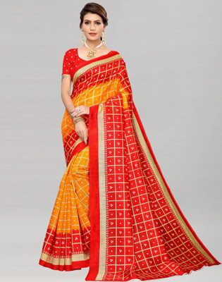 Divastri Printed Bandhani Silk Blend Saree(Red)