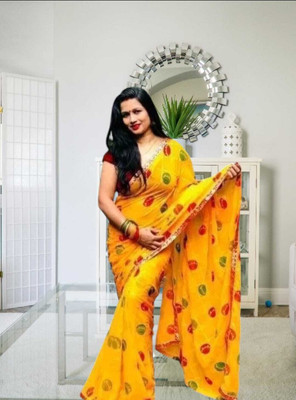 HouseOfCommon Printed Bollywood Georgette Saree(Yellow)