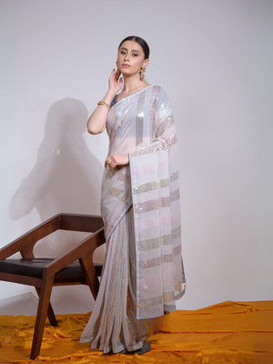 Divastri Embroidered Bollywood Georgette Saree(Grey)