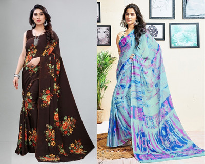 Panchvati NX Printed Bollywood Georgette Saree(Pack of 2, Multicolor)