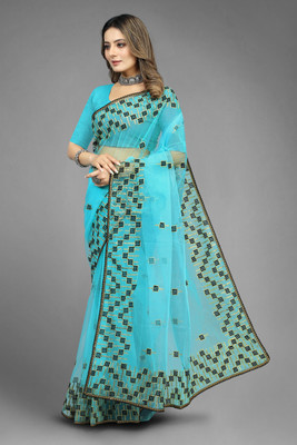YASHVI Embroidered Bollywood Net Saree(Blue)