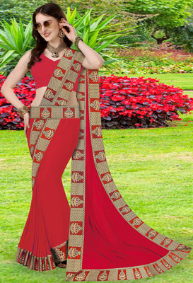 FabDaisy Printed Banarasi Lycra Blend Saree(Red)