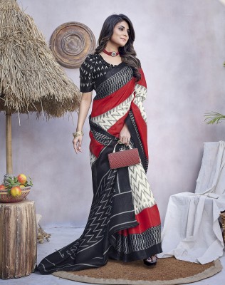 Kjs Printed Ikkat Cotton Blend Saree(Multicolor)