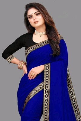 OKTAT Solid/Plain Bollywood Georgette Saree(Blue)