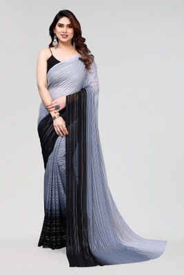Moda Rapido Self Design, Striped Daily Wear Satin Saree(Grey)