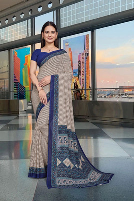 Feminista Printed, Solid/Plain Daily Wear Georgette, Silk Blend Saree(Blue)
