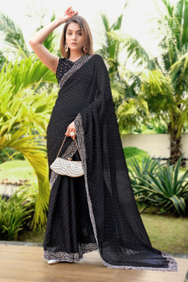 PEEYU Self Design Bollywood Satin Saree(Black)
