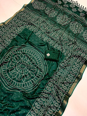 NavinyaVastra Printed Banarasi Jacquard Saree(Green)