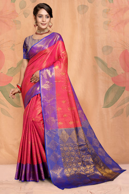 Jay fashion Self Design Banarasi Art Silk, Silk Blend Saree(Red)