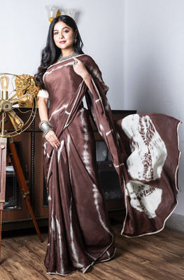 MorChari Printed Daily Wear Chiffon Saree(Brown)