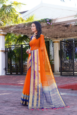 Aarunika SST Solid/Plain Bollywood Organza Saree(Orange)