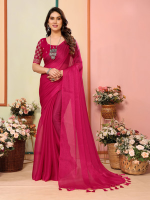 HouseOfCommon Solid/Plain Bollywood Silk Blend Saree(Pink)