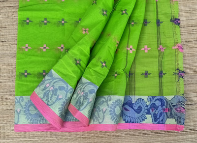 PRANATI ENTERPRISE Woven, Solid/Plain Tant Pure Cotton Saree(Light Green)