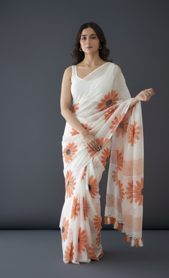 HouseOfCommon Printed Sambalpuri Pure Cotton Saree(White)