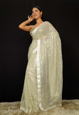 Bluebirdimpex Embellished Daily Wear Georgette Saree(Cream)